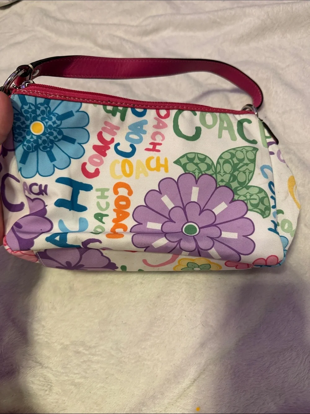 Coach Multicolor Floral Logo Wristlet with Pink Trim